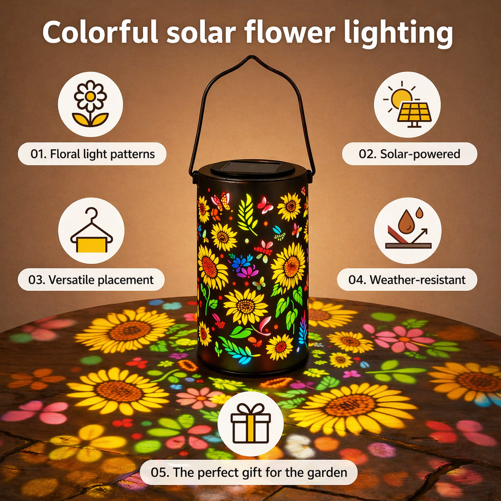 Solar Garden Lantern with Floral Pattern and Light Projection | elesira