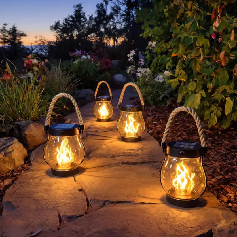 Solar Garden Lanterns with Flame Effect – Weather Resistant | elesira