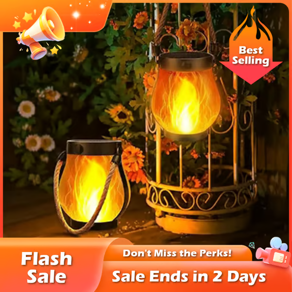 Solar Garden Lanterns with Flame Effect – Weather Resistant | elesira