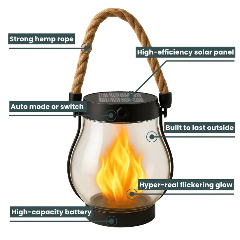 Solar Garden Lanterns with Flame Effect – Weather Resistant | elesira