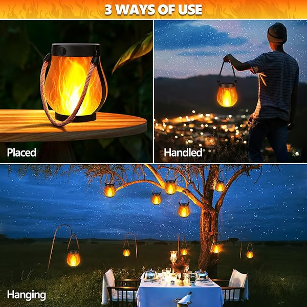 Solar Garden Lanterns with Flame Effect – Weather Resistant | elesira
