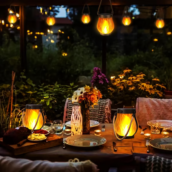 Solar Garden Lanterns with Flame Effect – Weather Resistant | elesira