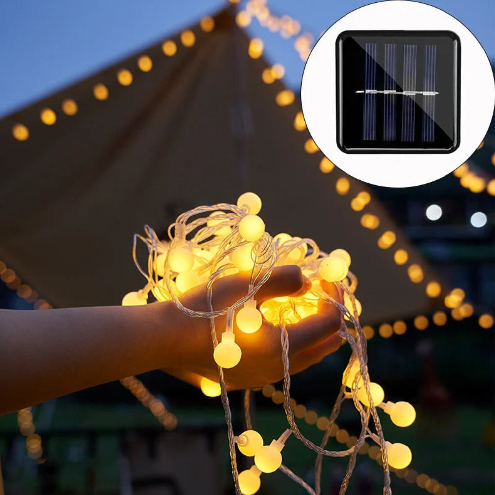 Luzes de cordão solares brancas quentes para decoração de jardins exteriores | elesira