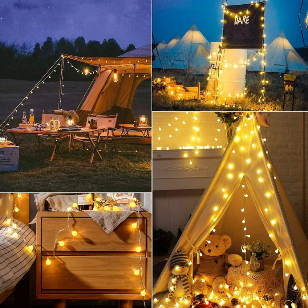 Luzes de cordão solares brancas quentes para decoração de jardins exteriores | elesira