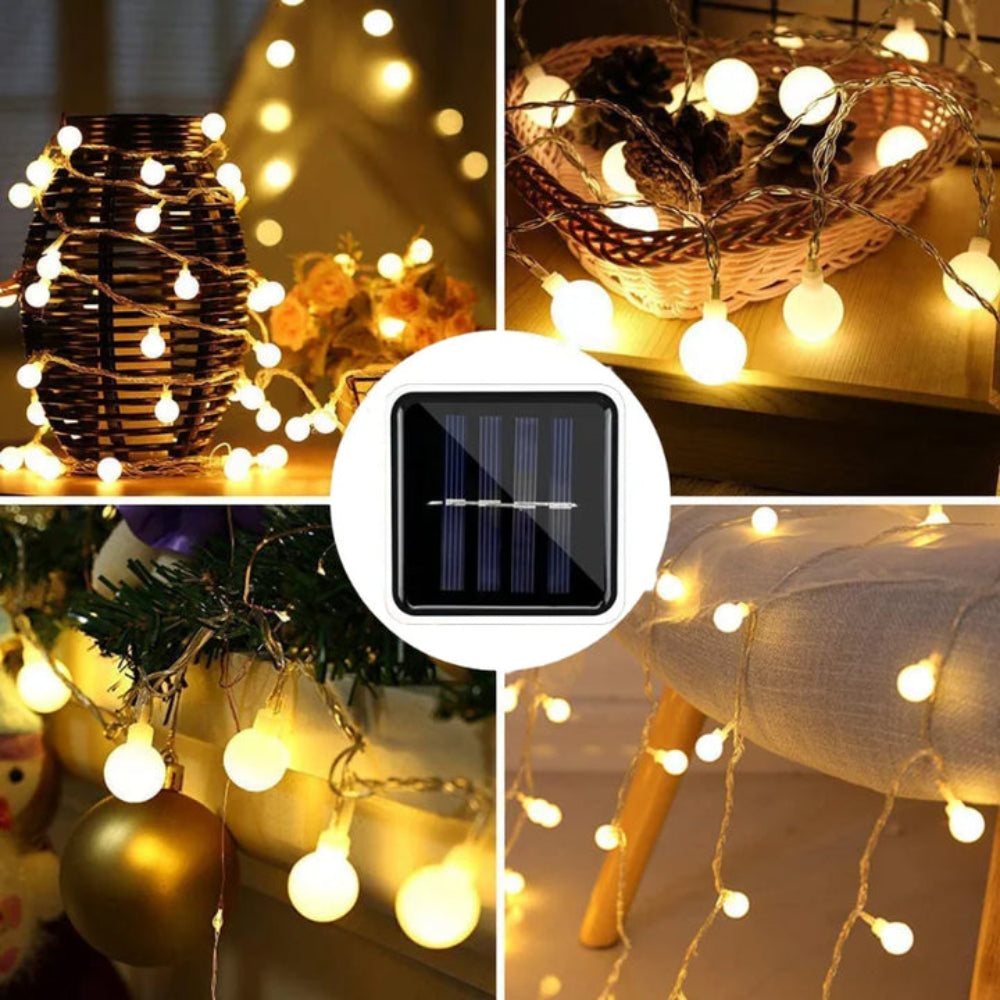 Luzes de cordão solares brancas quentes para decoração de jardins exteriores | elesira