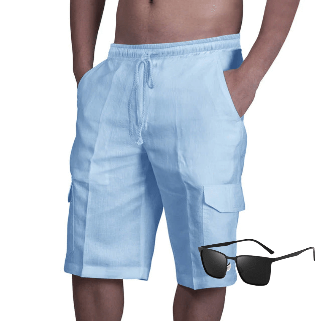 Solid Color Cargo Shorts with Free Sunglasses | elesira