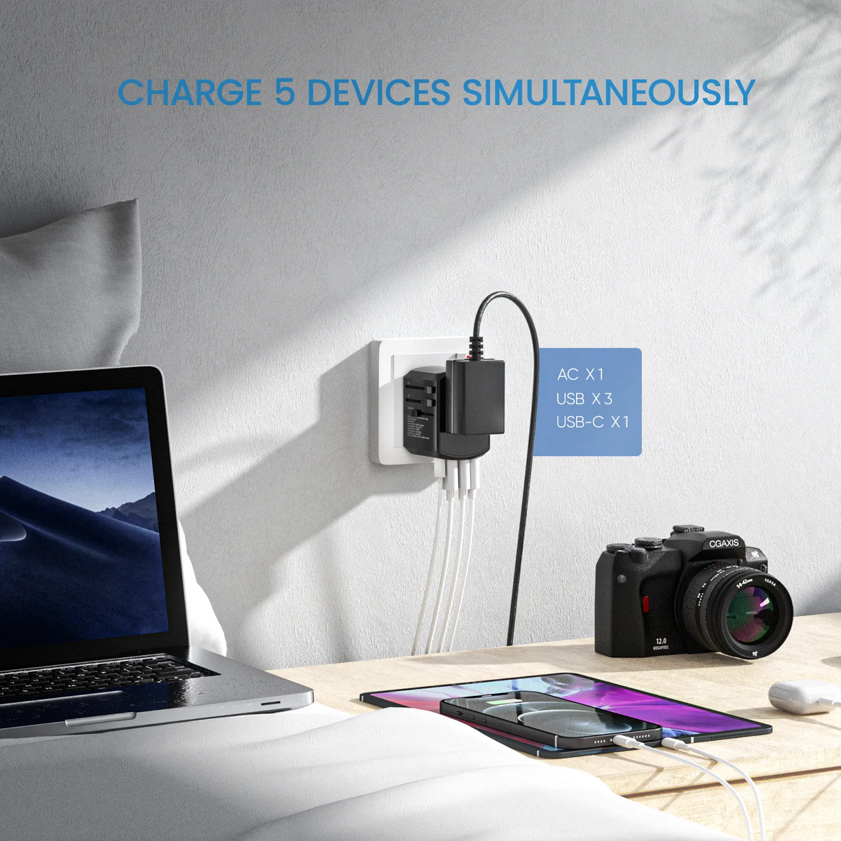 Adaptor de alimentare inteligent pentru călătorii, cu porturi de încărcare USB | elesira