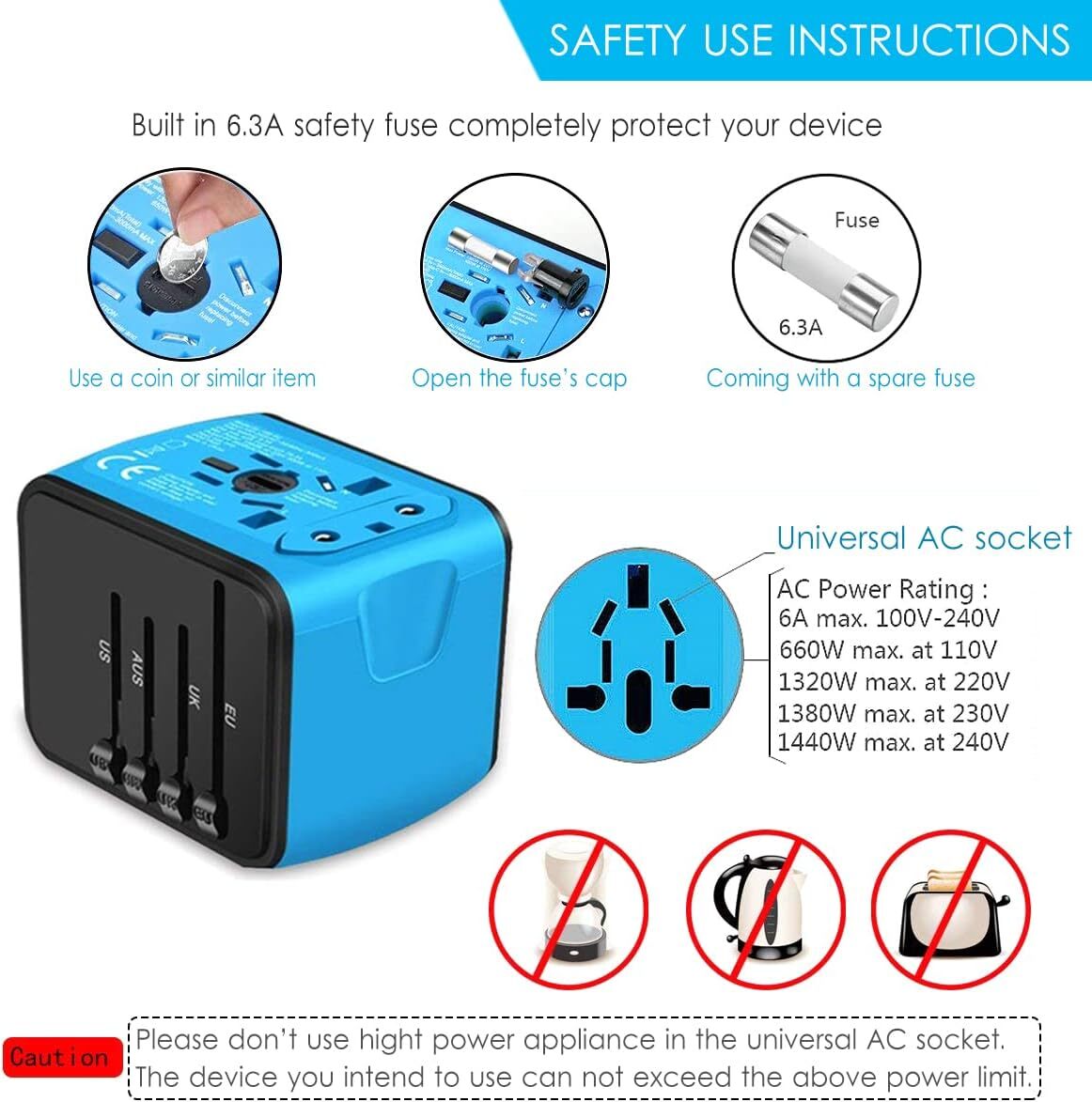 Smart reiseadapter med USB-ladeporter | elesira