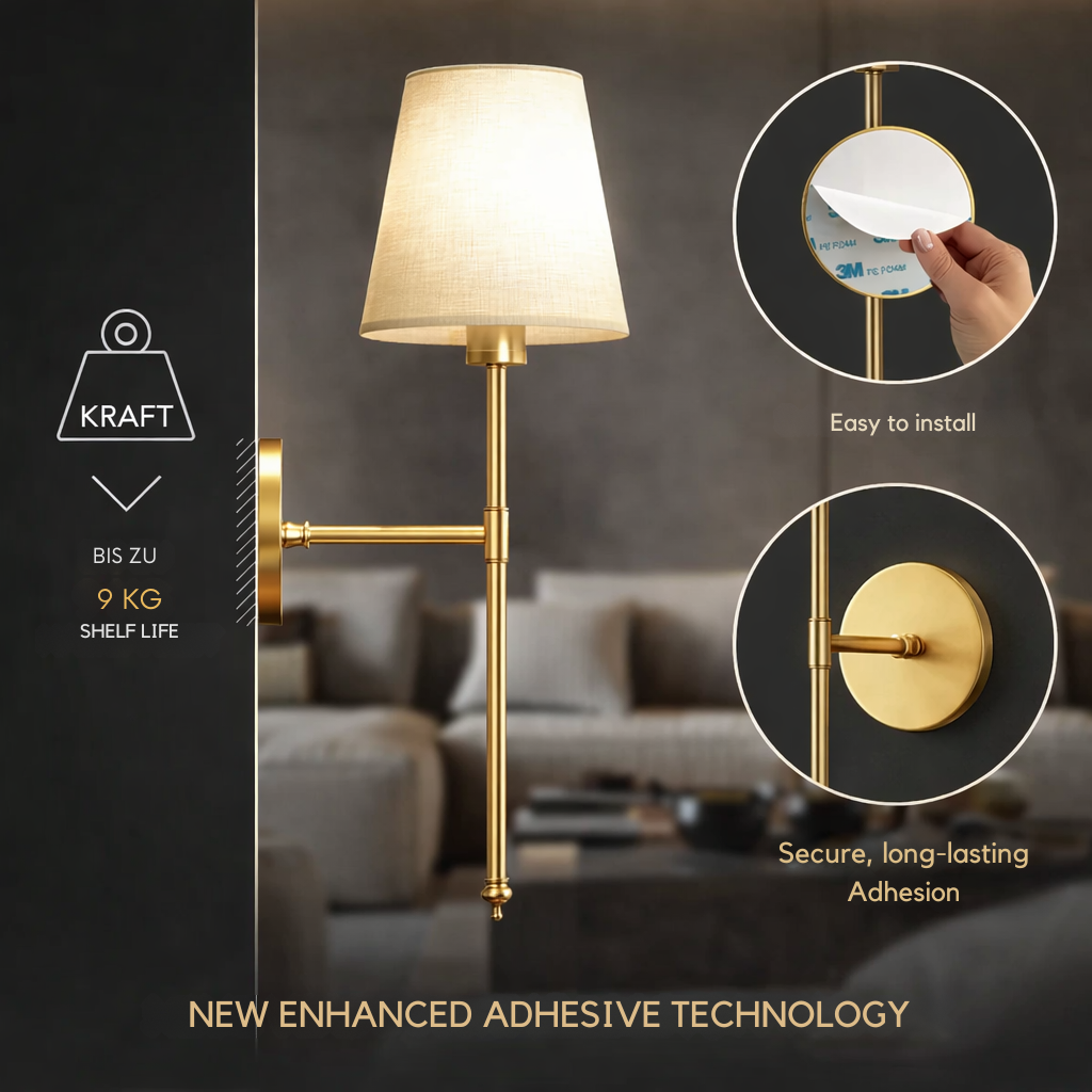 Wall Light - Fabric Shade - Set of 2 - 3M Adhesive Mount - LumiStick Duo | elesira