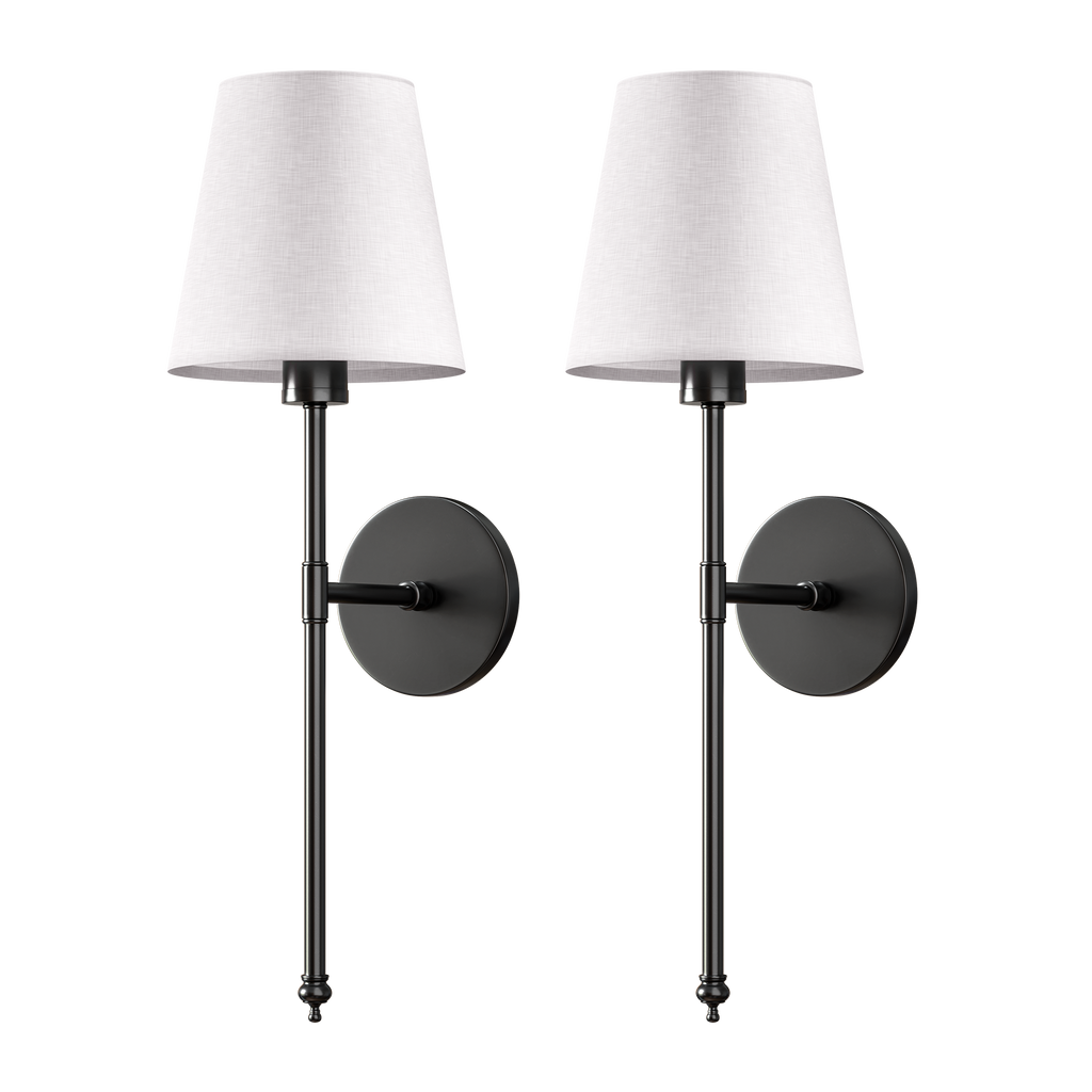 Wall Light - Fabric Shade - Set of 2 - 3M Adhesive Mount - LumiStick Duo | elesira