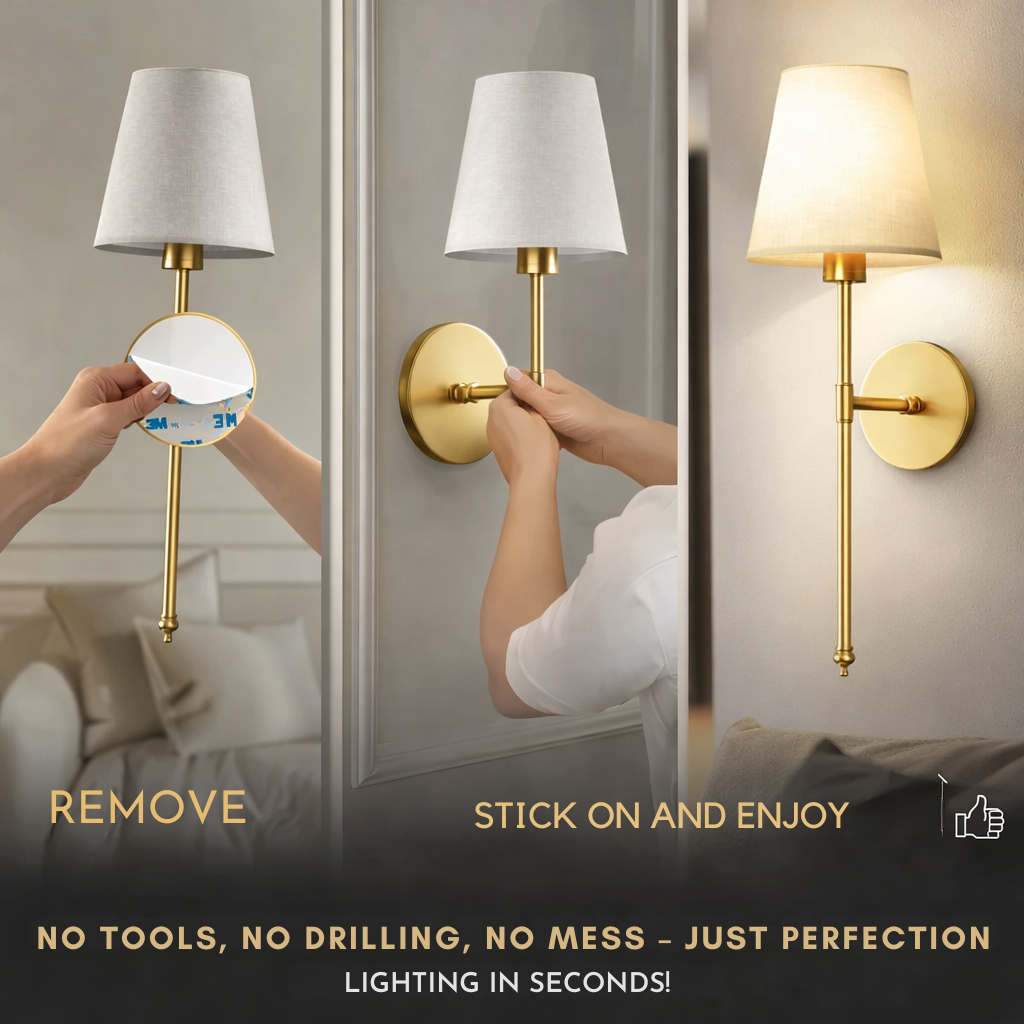 Wall Light - Fabric Shade - Set of 2 - 3M Adhesive Mount - LumiStick Duo | elesira