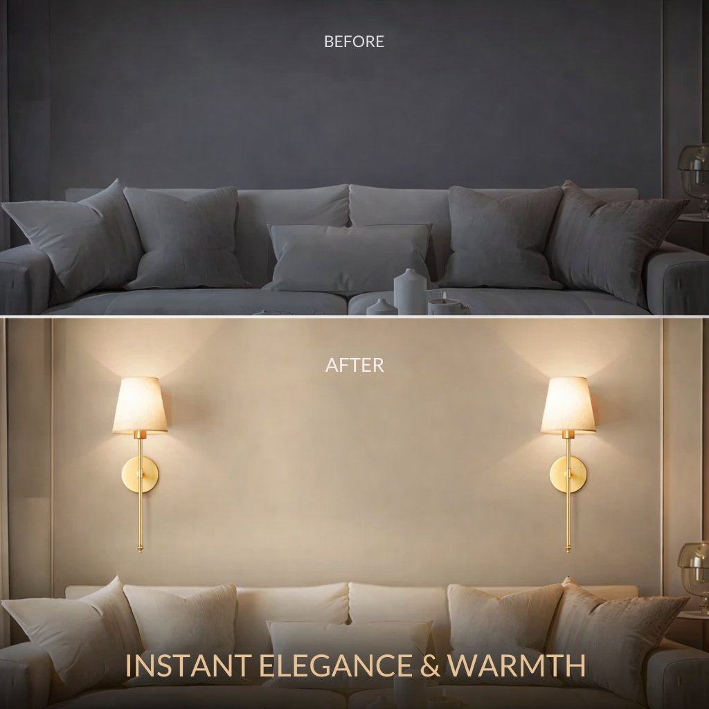 Wall Light - Fabric Shade - Set of 2 - 3M Adhesive Mount - LumiStick Duo | elesira