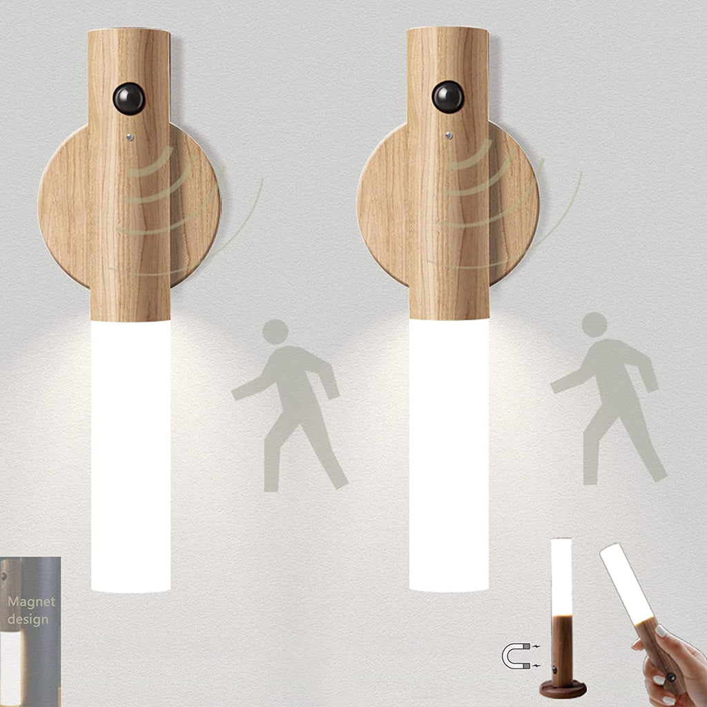 Trådløs væglampe med bevægelsessensor – design i træ | elesira