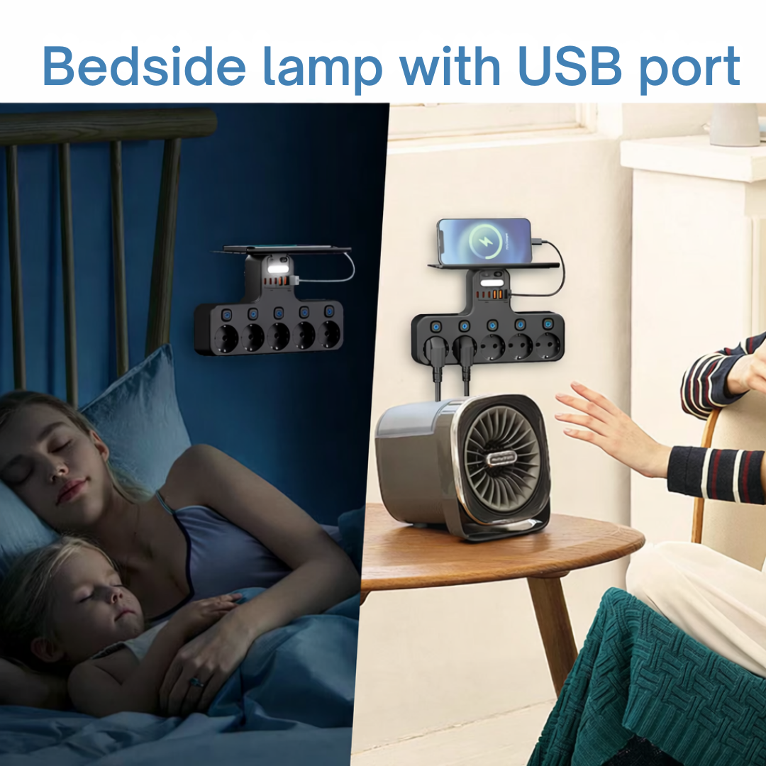 Nástěnná prodlužovací lišta s individuálně vypínatelnými zásuvkami a USB porty | elesira