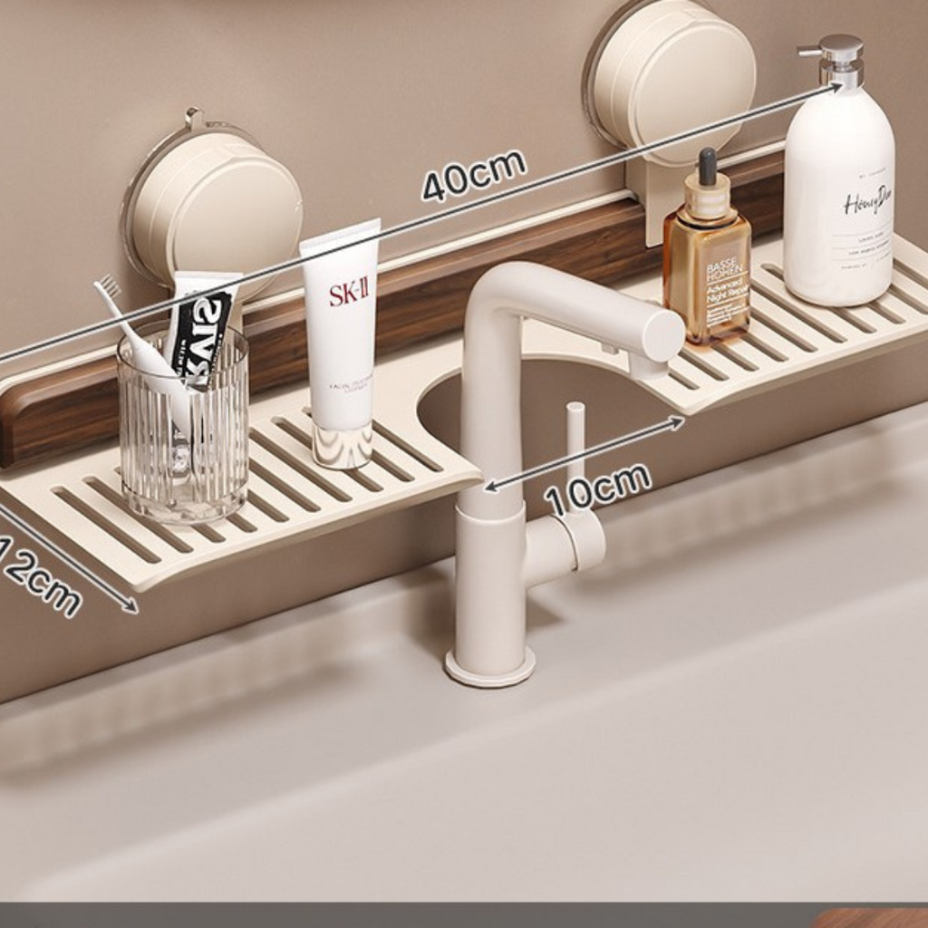 Wastafelorganizer met wandbevestiging via zuignap - drainerend ontwerp voor de badkamer | elesira