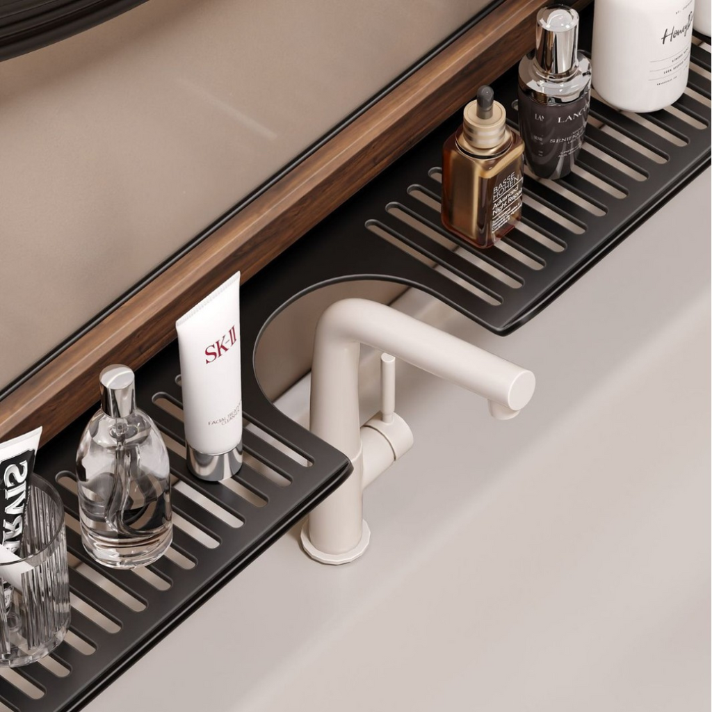 Wastafelorganizer met wandbevestiging via zuignap - drainerend ontwerp voor de badkamer | elesira