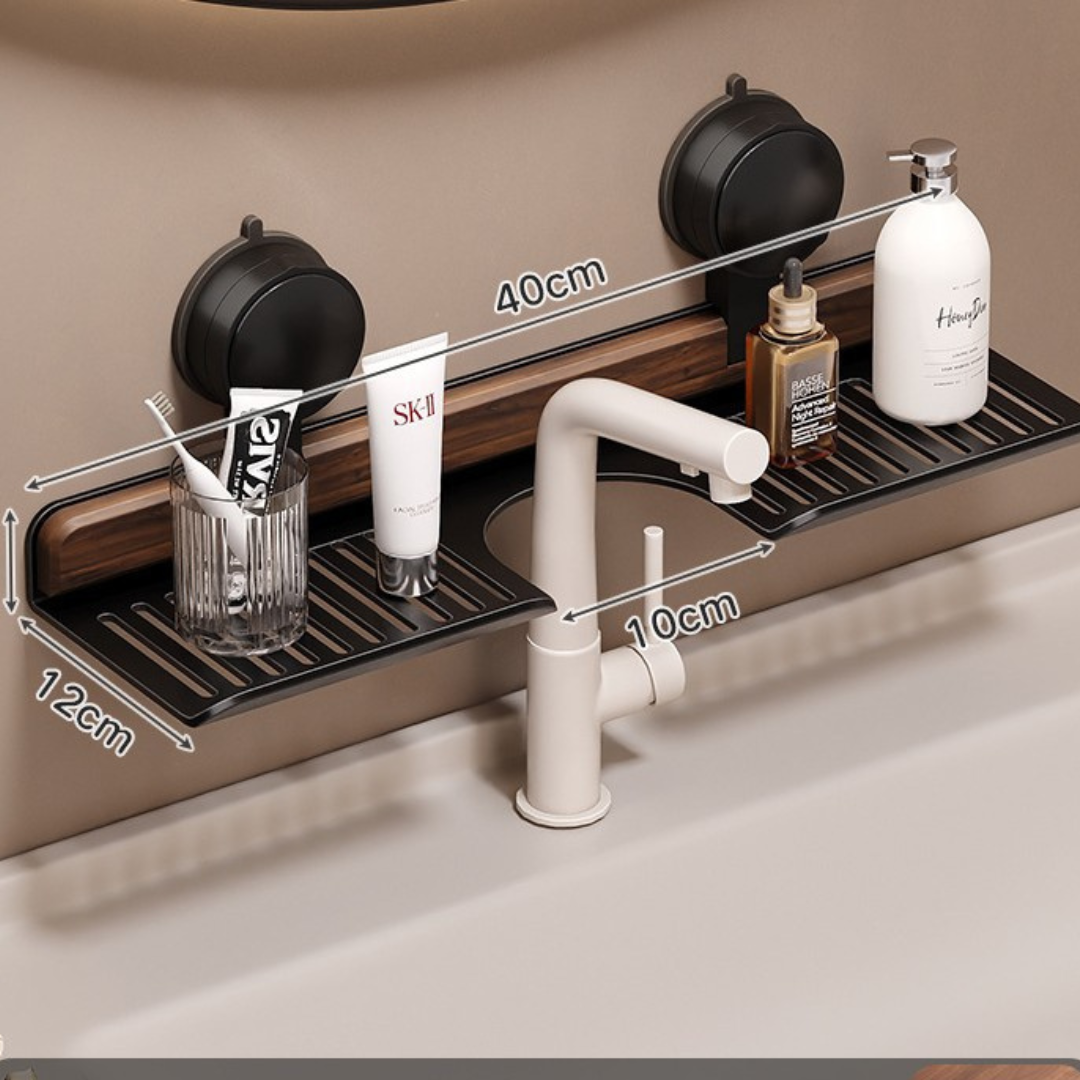 Wastafelorganizer met wandbevestiging via zuignap - drainerend ontwerp voor de badkamer | elesira