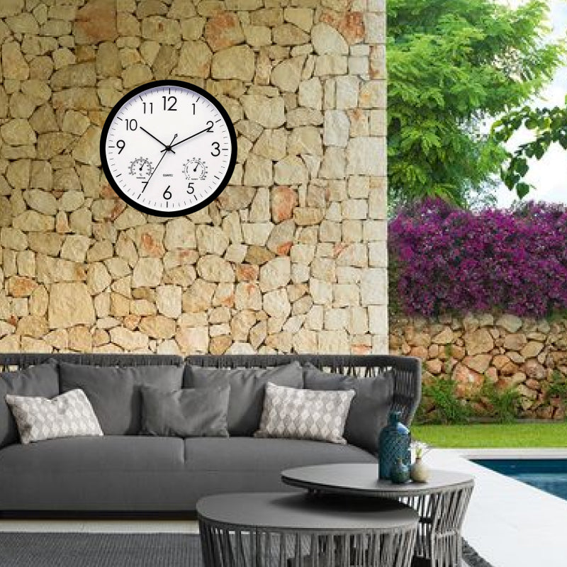 Reloj de exterior resistente a la intemperie de 30 cm con lecturas de temperatura y humedad | elesira