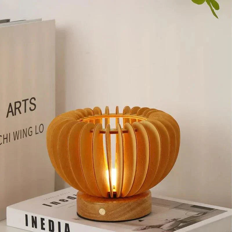 Mirovia | Sculptural Wooden Table Lamp With Touch Controls — Eco-Friendly Bedside Lamp for Living Room and Bedroom | elesira