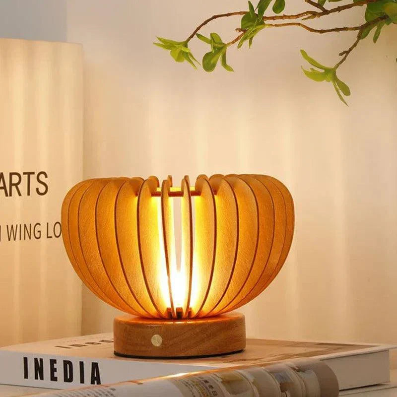 Mirovia | Sculptural Wooden Table Lamp With Touch Controls — Eco-Friendly Bedside Lamp for Living Room and Bedroom | elesira