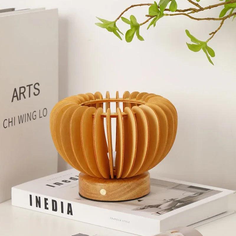 Mirovia | Sculptural Wooden Table Lamp With Touch Controls — Eco-Friendly Bedside Lamp for Living Room and Bedroom | elesira