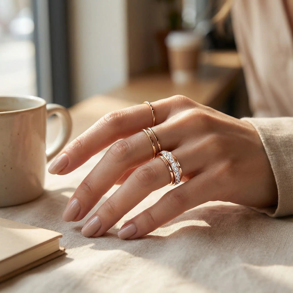 Bague tournante avec incrustation en zircone - acier titane en trois couleurs | elesira