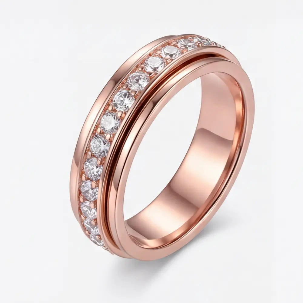 Bague tournante avec incrustation en zircone - acier titane en trois couleurs | elesira