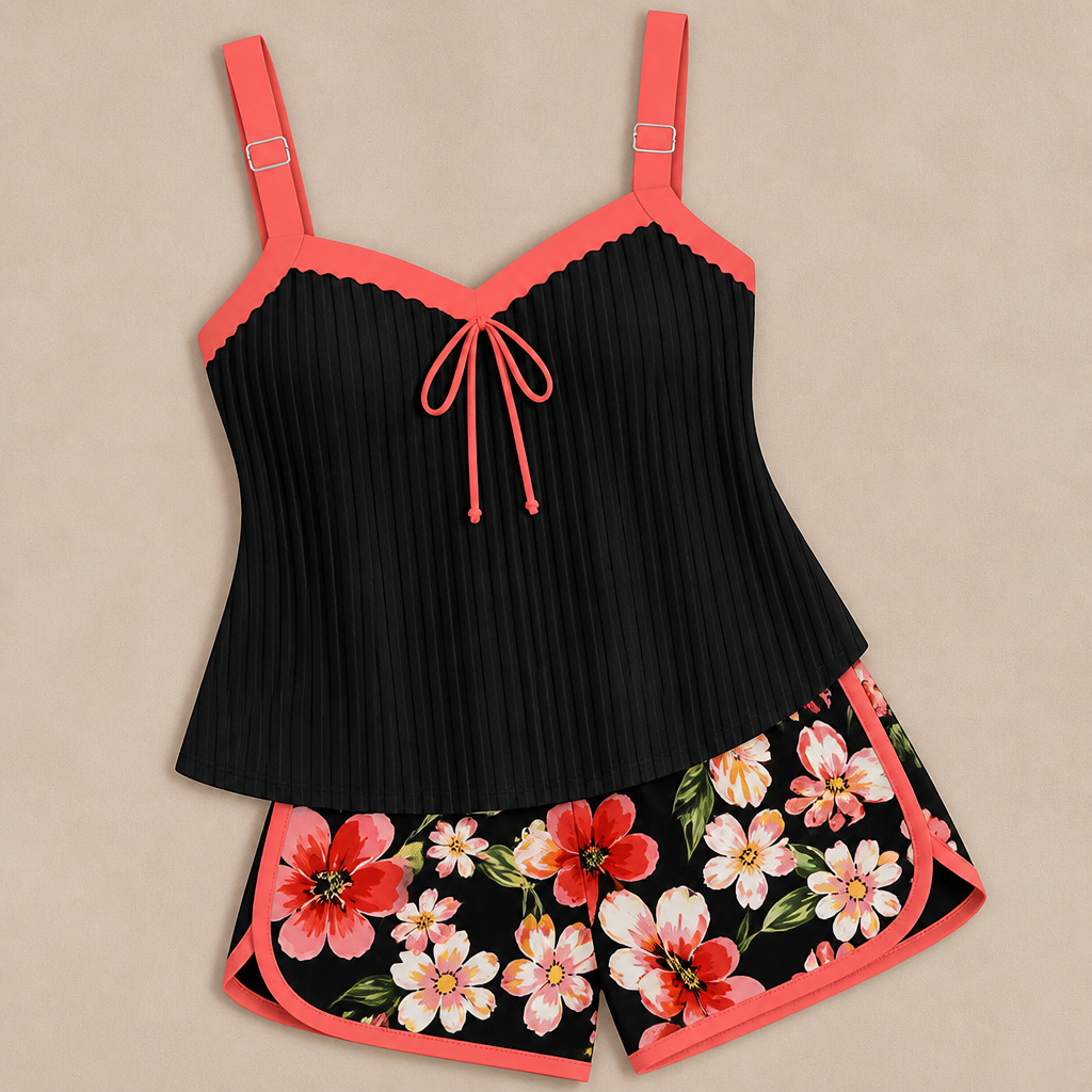 SoloraSway – Ensemble tankini plissé fluide avec short couvrant | elesira