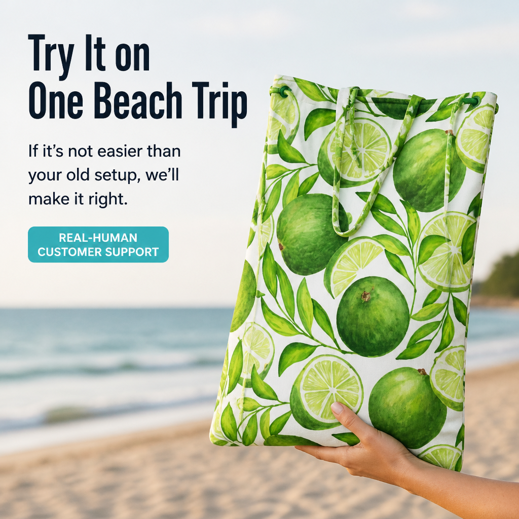 WaveCaddy | Tag alt, hvad du skal bruge til en dag på stranden, med i én kombineret håndklæde-rygsæk | elesira