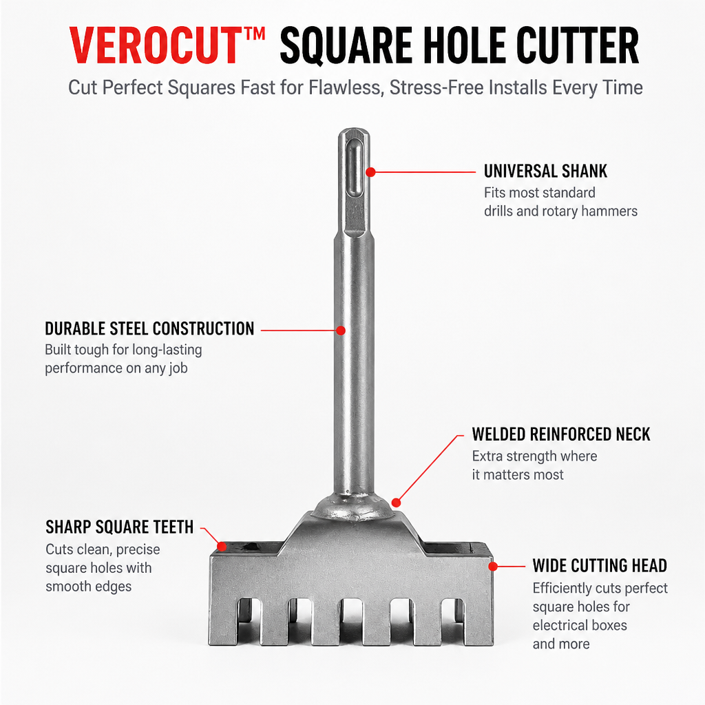 Emporte-pièce à trous carrés VeroCut | Découpez rapidement des carrés parfaits pour des installations impeccables et sans stress, à chaque fois | elesira