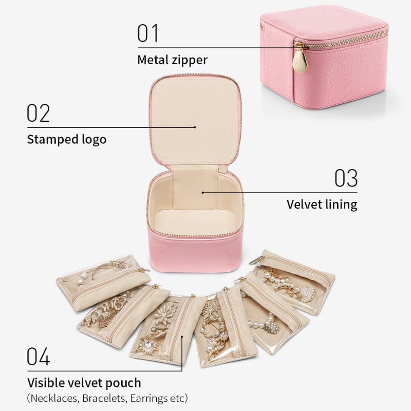Boîte de rangement à bijoux zippée avec compartiments | elesira