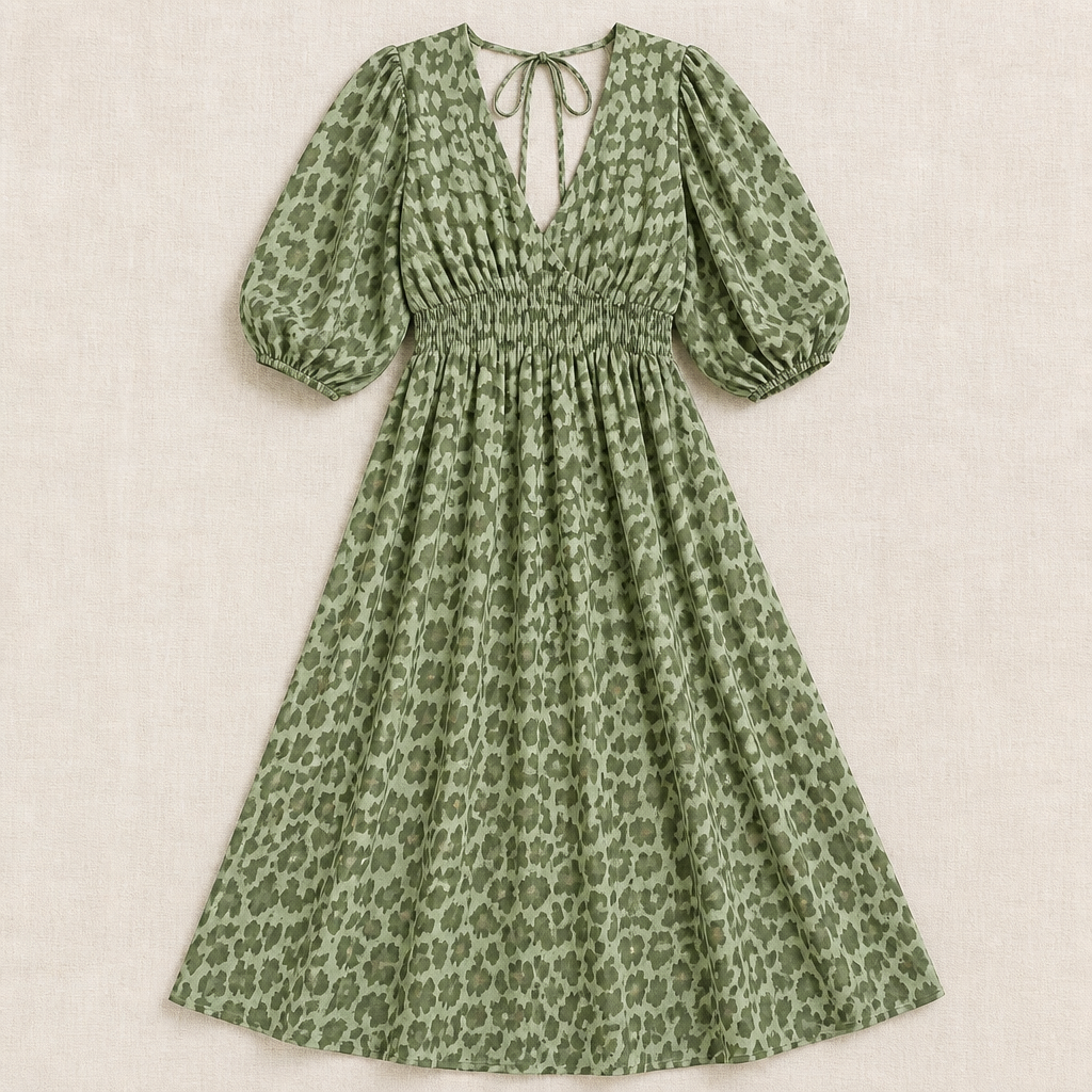 Robe midi à imprimé animalier VeloraCharm | Révélez une assurance naturelle et une coupe impeccable toute la journée | elesira