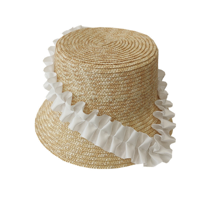Wide Brim Straw Hat with Ruffled Trim – UV Defense | elesira