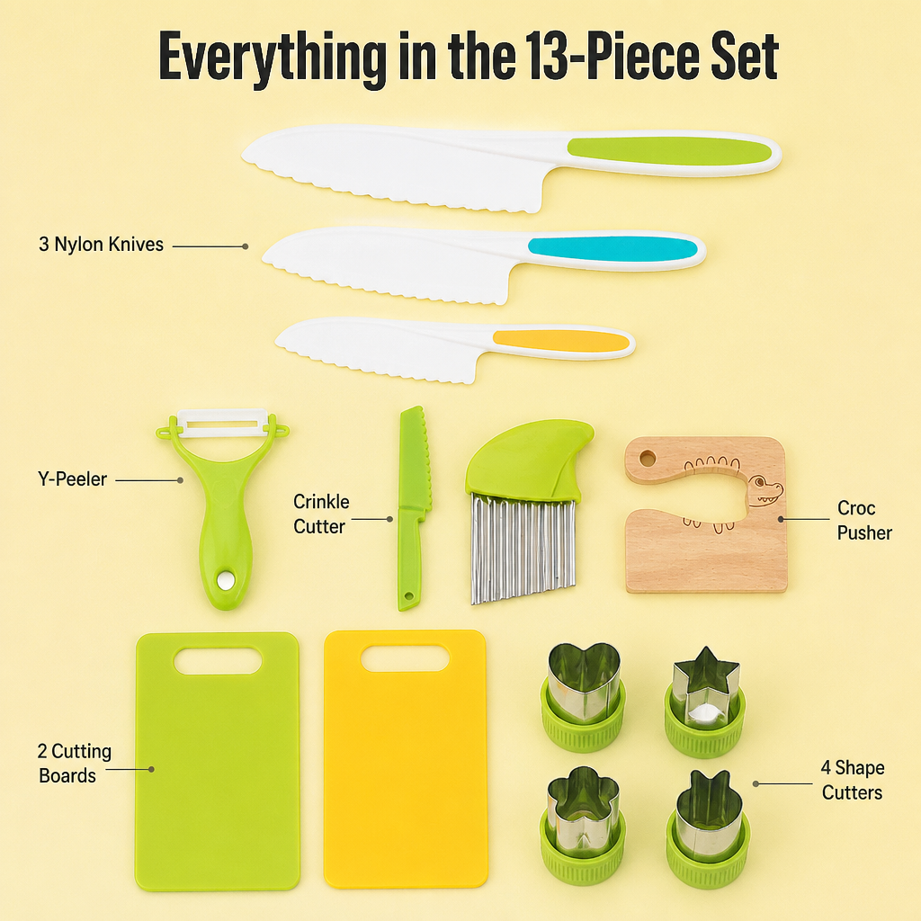 SkarletSharp Kids Kitchen Set | Ignite Your Child’s Pride with Safe, Real Slicing Success | elesira