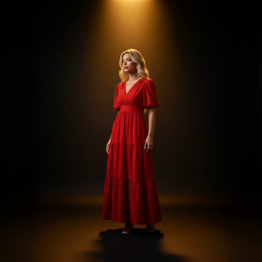 Robe Longue Taille Haute — Bicolore Chic Manches Courtes
