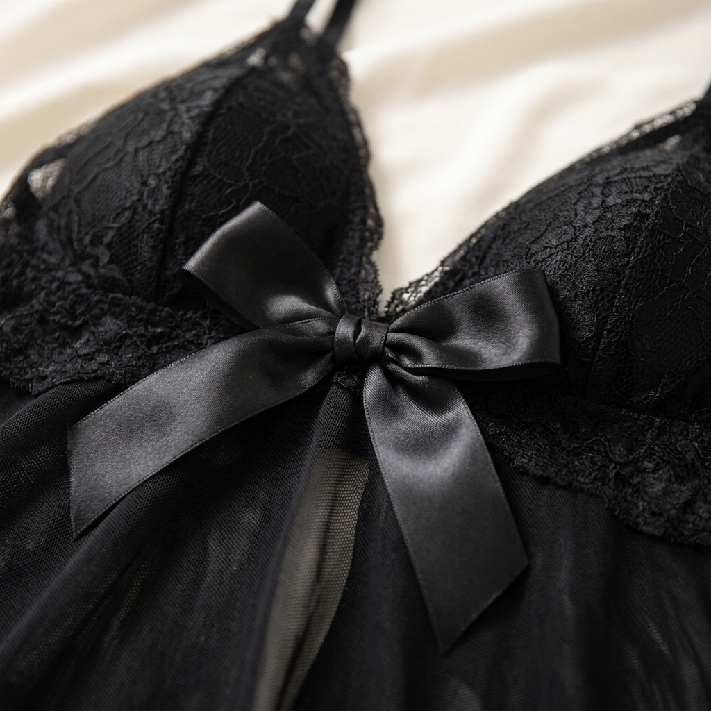 Soirée – Lace V-Neck Babydoll Set Featuring Sheer Mesh Skirt | elesira
