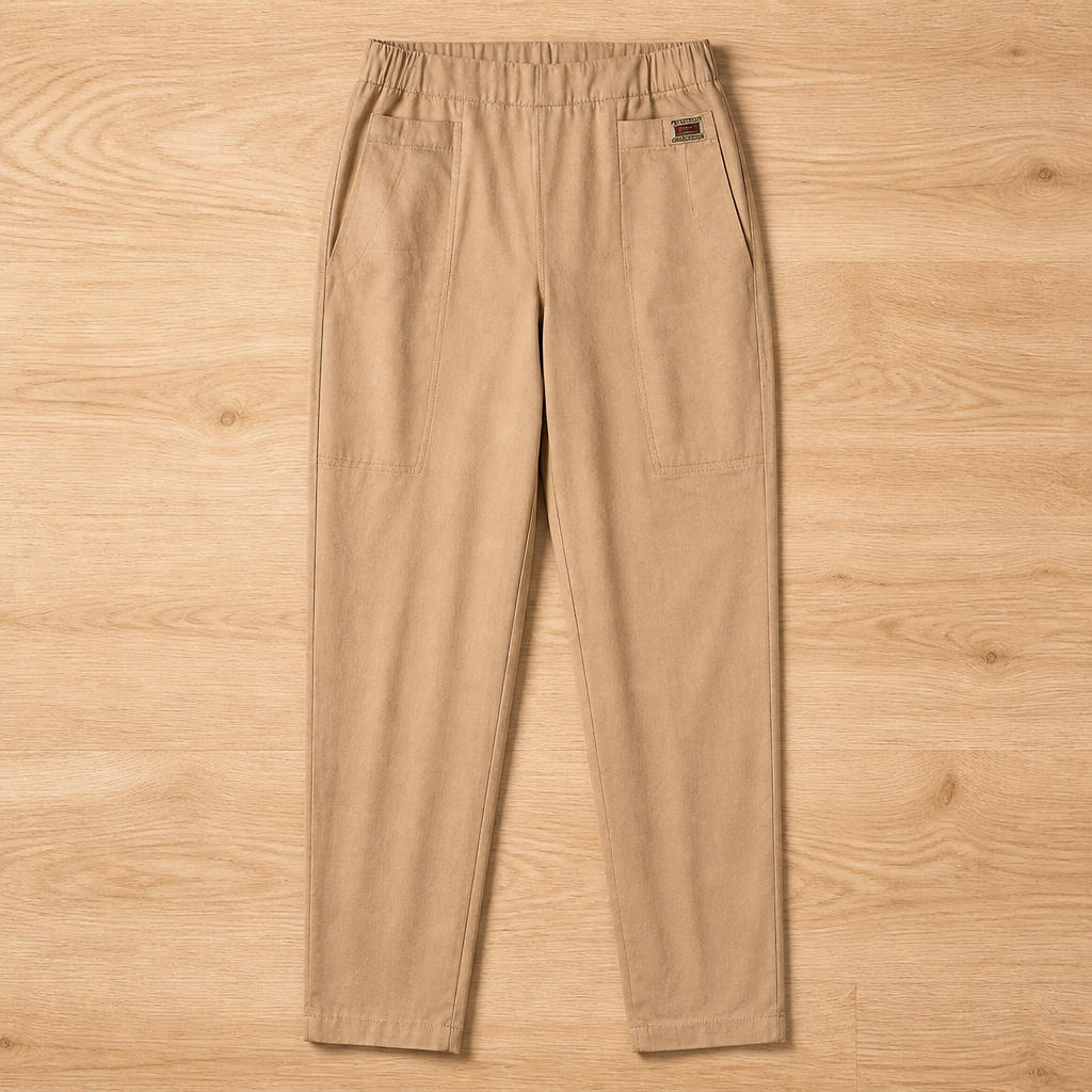 VeloraEase – Relaxed Tapered Cotton Pants with Elastic Comfort Waist | elesira
