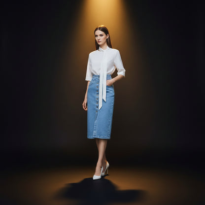 Jupe Denim — Midi Boutonnée Classique & Structurée