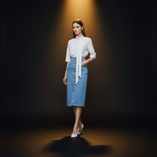 Jupe Denim — Midi Boutonnée Classique & Structurée