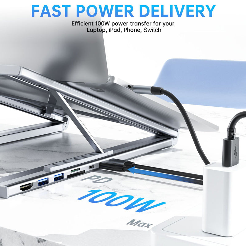 VoltEdge 8-Port-Dockingstation mit verstellbarem Ständer | Steigere deinen Komfort und besiege die Müdigkeit im Arbeitsalltag | elesira
