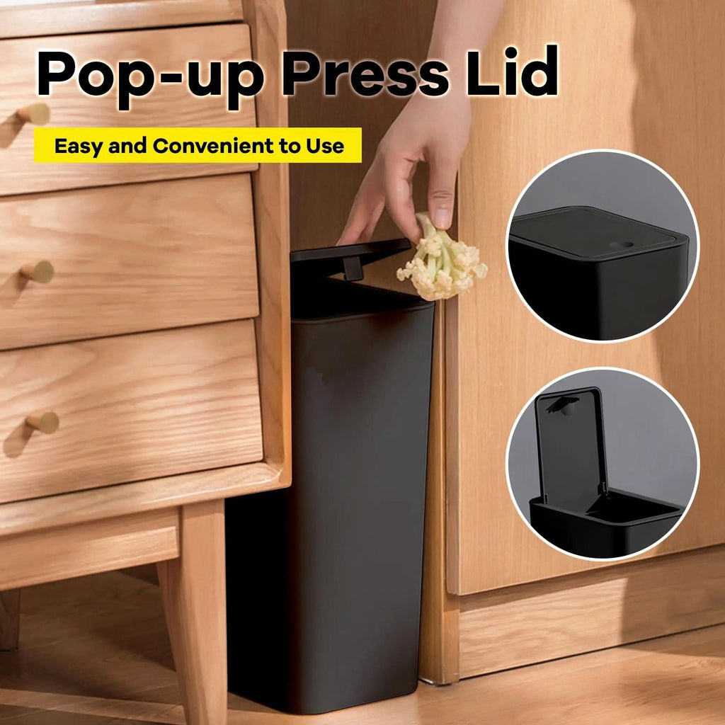 Slim Top Trash Bin 10L - Space-Saving Design | elesira