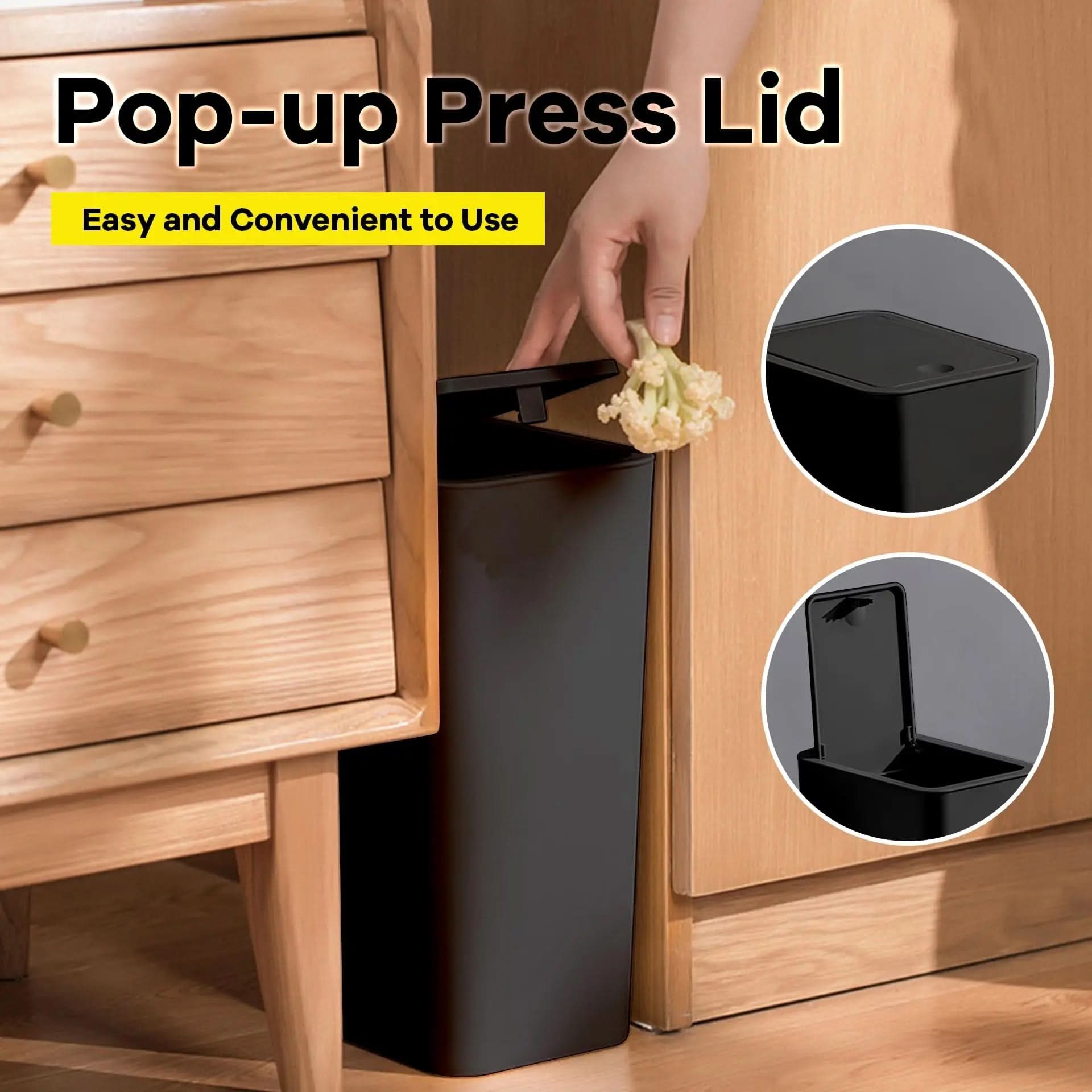 Slim Top Trash Bin 10L - Space-Saving Design | elesira