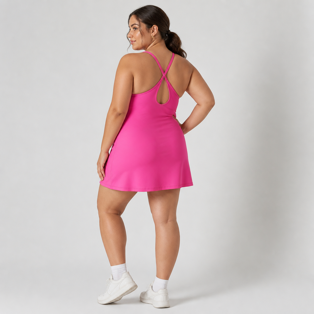 VerveStride – Athletic Backless Dress Featuring Integrated Shorts & Side Pockets | elesira