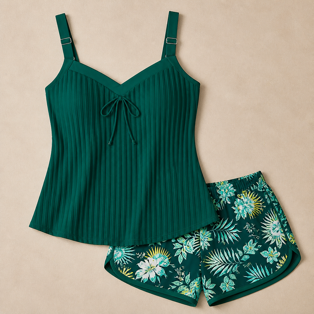 SoloraSway – Ensemble tankini plissé fluide avec short couvrant | elesira