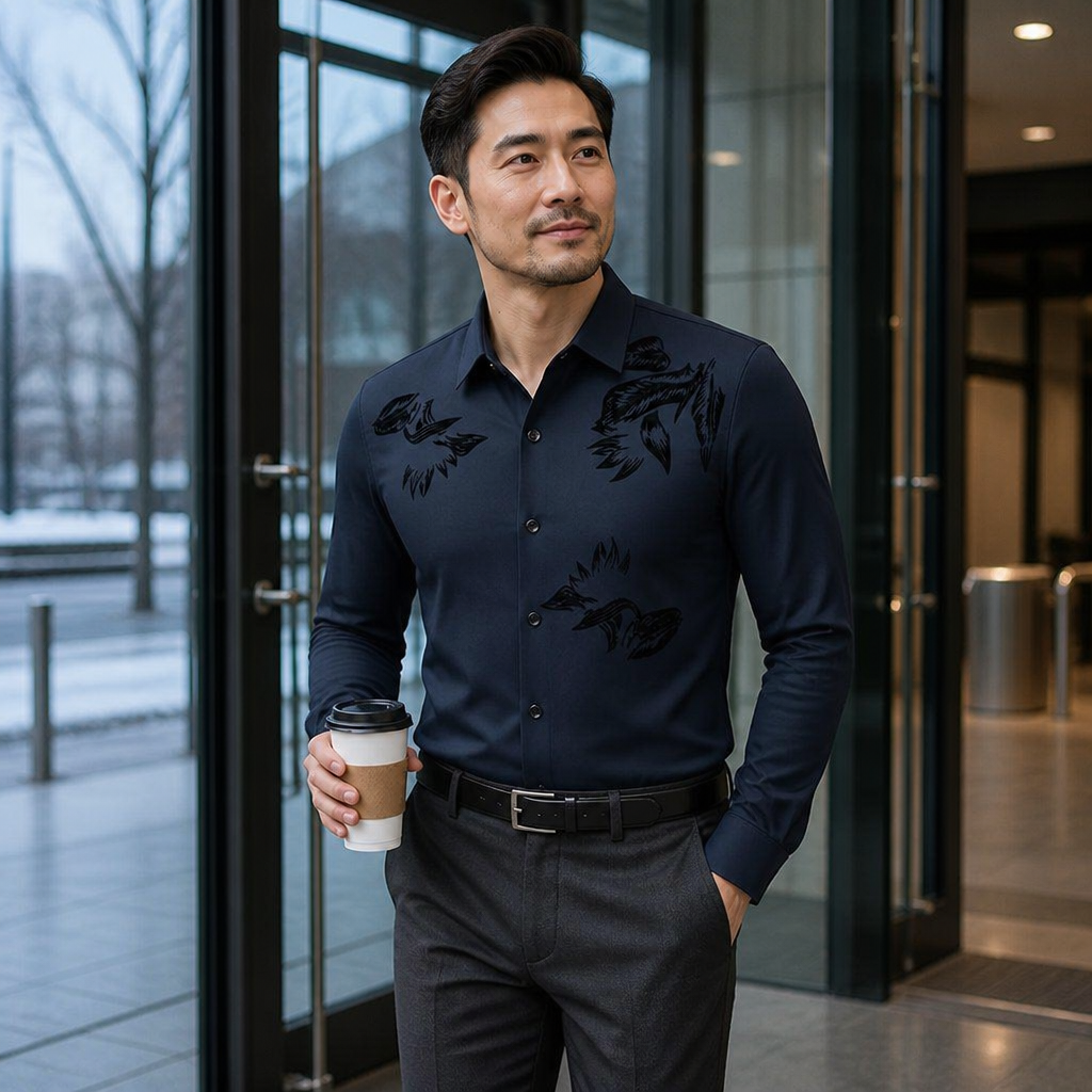 VulcanTherm – Brushstroke-Patterned Slim-Fit Fleece-Lined Shirt | elesira