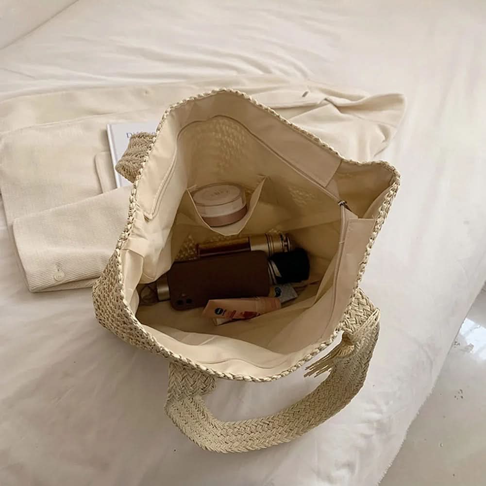 Woven Raffia Tote Bag for Shoulder Carry | elesira