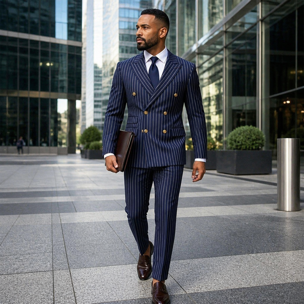 Voltura – nålestripet dress med dobbelknapping og spisse slag | elesira