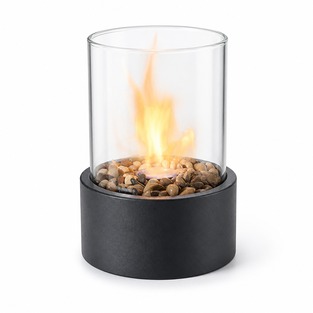 Tragbare Tischlaterne aus Stahl und Glas mit sanft flackernder Flamme | elesira