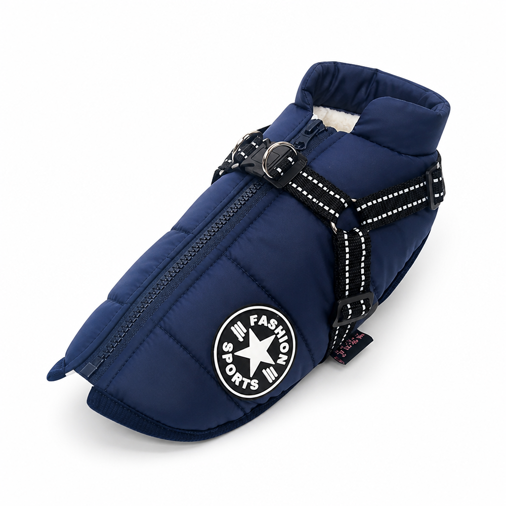 Waterproof Windproof Fleece-Lined Dog Coat (Integrated Harness) | elesira