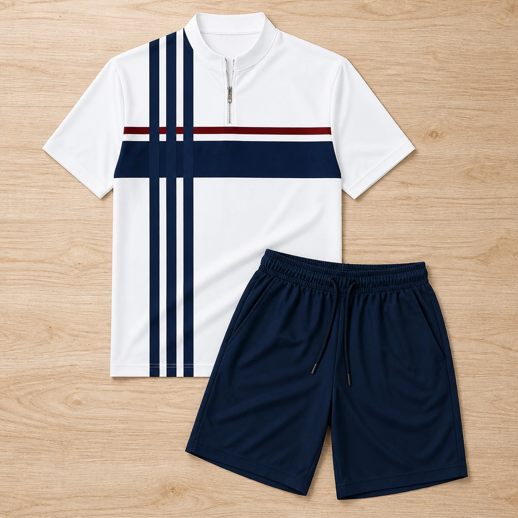 Zip-Collar Shirt & Shorts Set | Feel Fresh, Move Freely, Command Every Moment | elesira